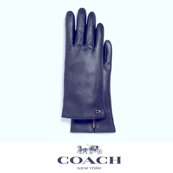 🥰 Coach Sculpted Signature Leather Tech Gloves deep blue - Picture 2 of 10